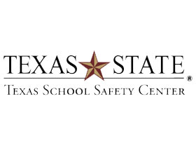 Texas State Texas School Safety Center black lettered logo with gold star in center 